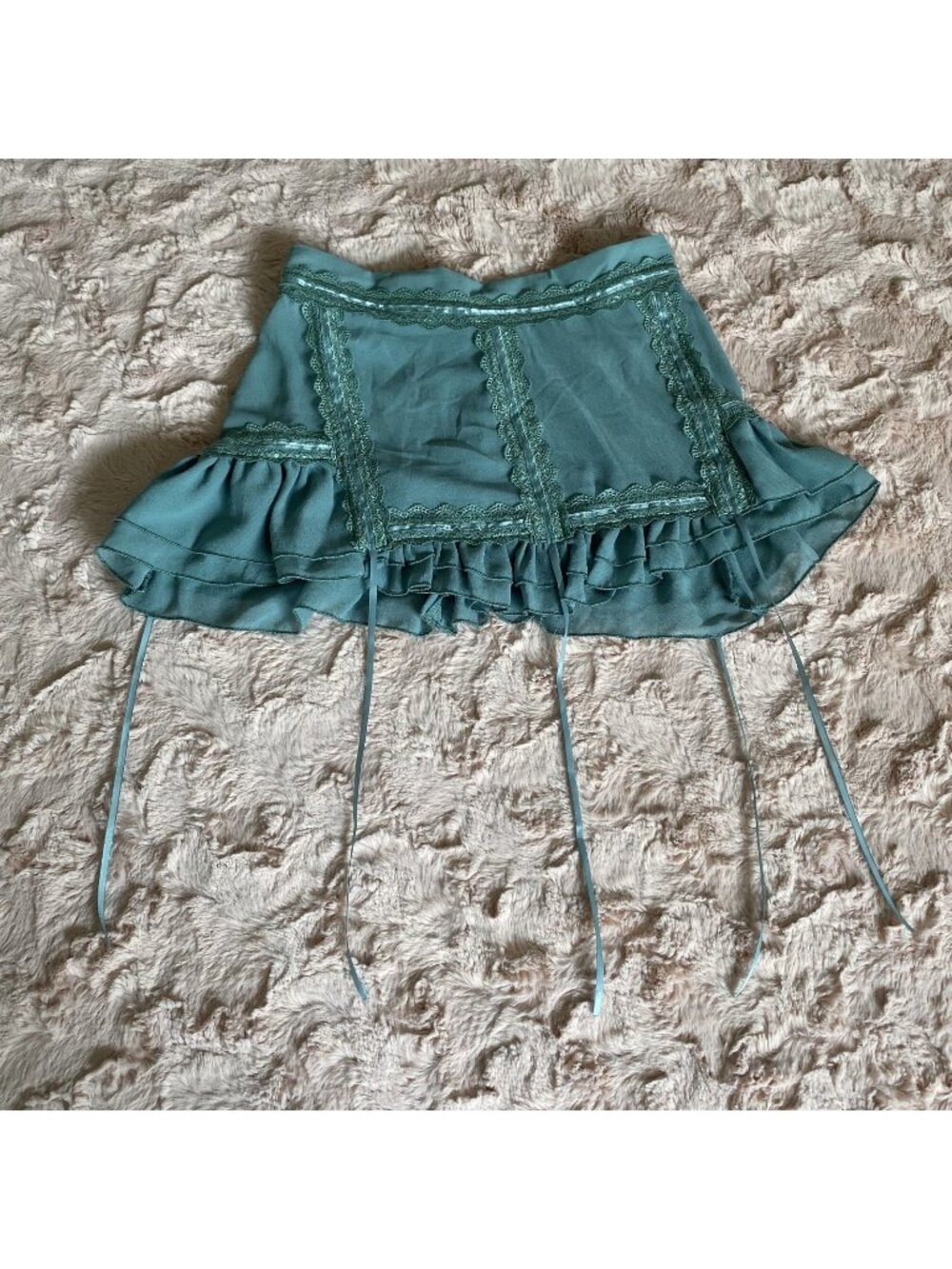 MUSERA Womens XS Lace SHEER Teal Sexy FOR LAYERING Skirt Y2K